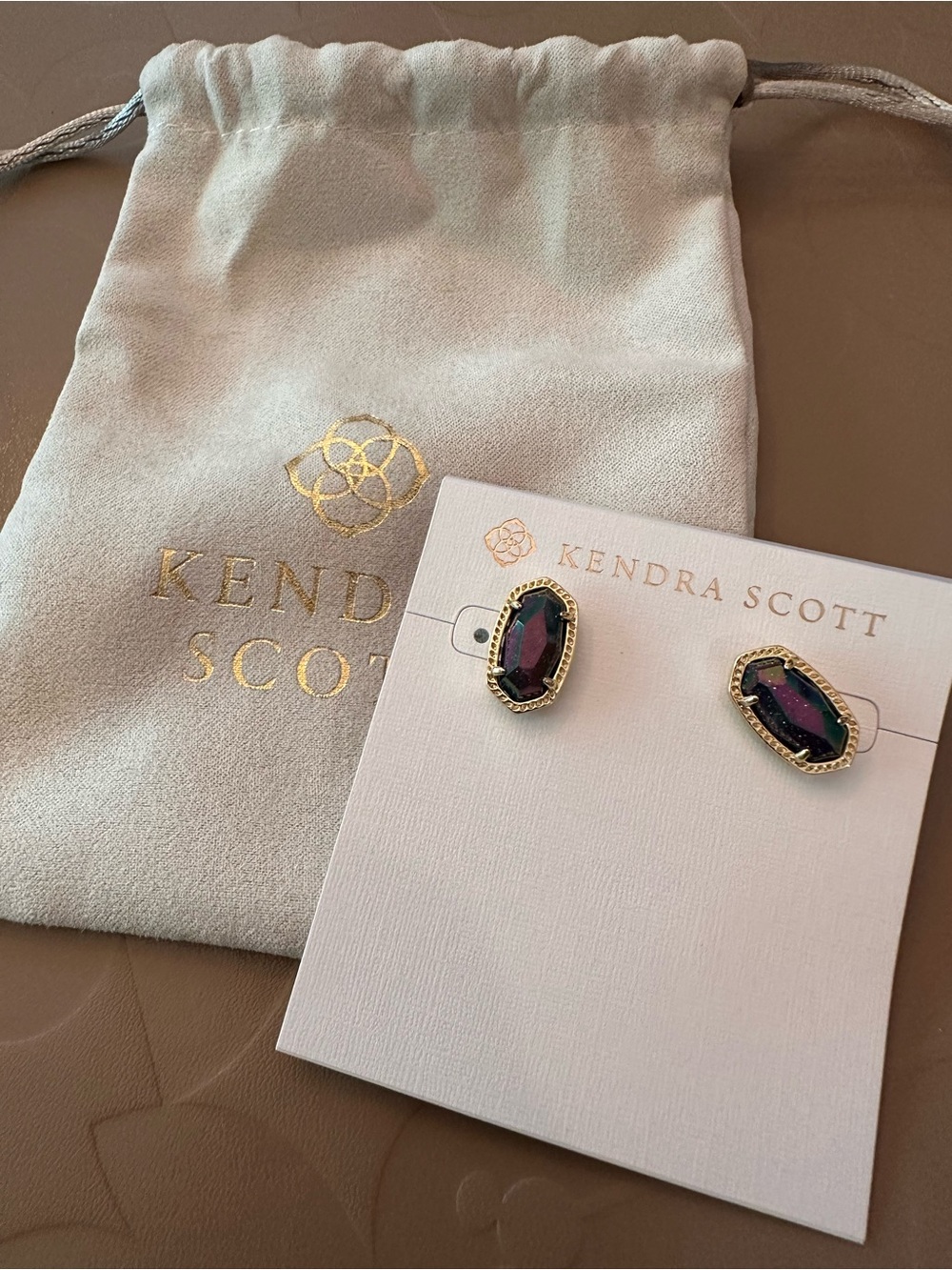 Kendra Scott Elle Small Stud Earrings in Iridescent Blue Gold Tone- NEW